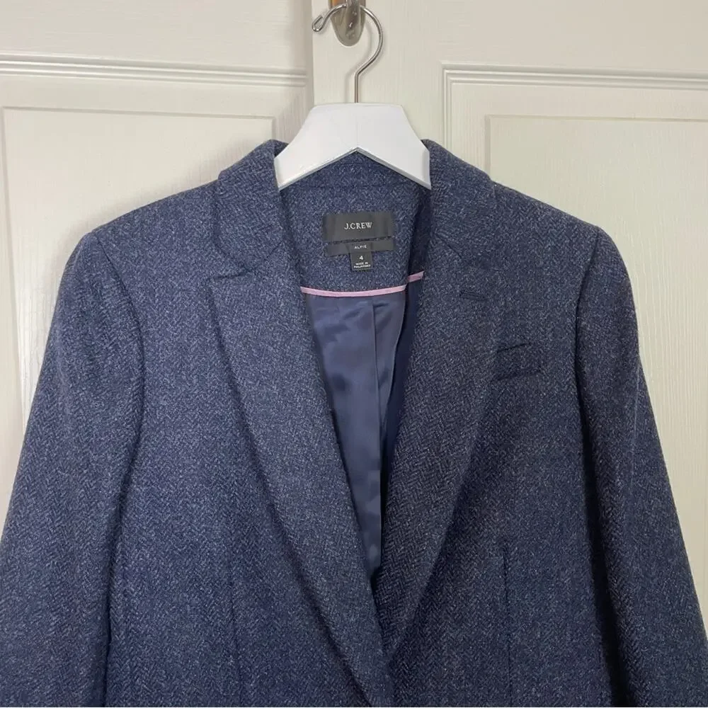 J. Crew Alfie Blue Herringbone Blazer English Wool Relaxed Modern Classic Sz 4